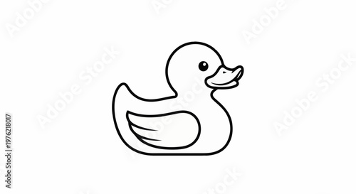 Cartoon rubber duck toy with simple black outline on white background
