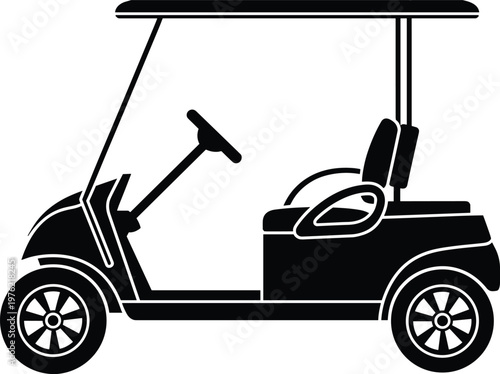Golf cart vehicle silhouette illustration, electric resort transport buggy club car transportation vector icon design
