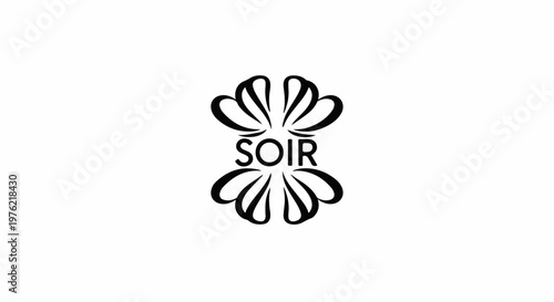 Black abstract floral design with the word "SOIR" in the center