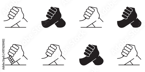 Arm Wrestling Icon Set Representing Competition and Physical Strength