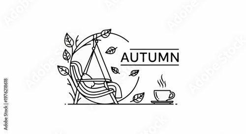Cozy swing chair and steaming coffee cup evoke autumn comfort