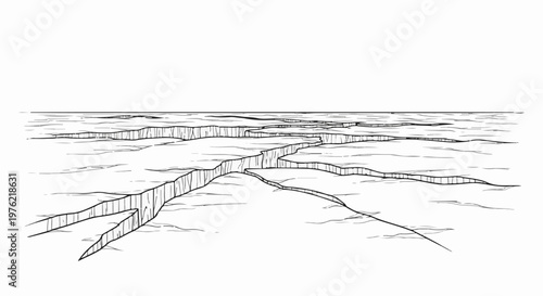 Cracked ice stretches across a vast, empty expanse towards a distant, flat horizon