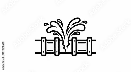 Cracked pipe with water spraying upwards