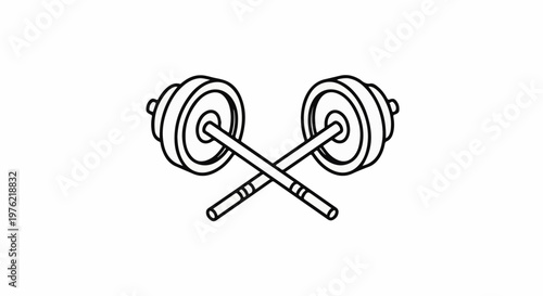 Crossed barbells with circular weights at each end, simple outline drawing