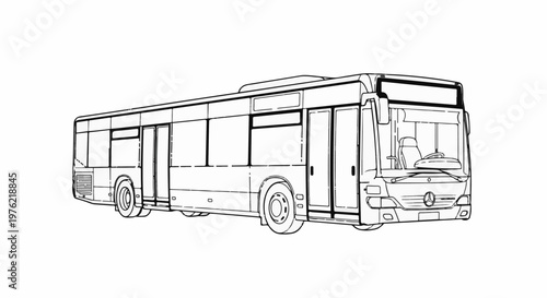 Detailed line drawing of a modern, articulated public transport bus