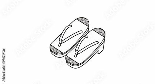 Black and white illustration of a pair of Japanese wooden sandals