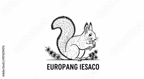 Detailed sketch of a squirrel holding a nut amidst pine needles
