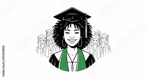 Diverse graduates in caps and gowns celebrate academic achievement