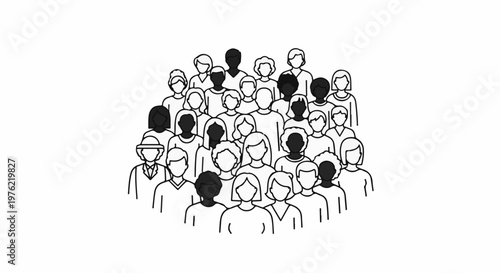 Diverse group of people, black and white sketch style