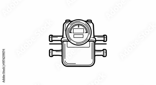 Black and white illustration of a water meter with a circular dial and digital display