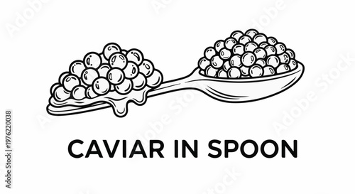 Black and white illustration of caviar on a spoon