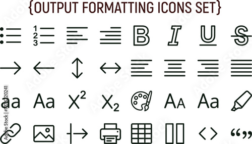 Minimal outline text formatting editor icon set collection for typography alignment styling web mobile interface UI editable stroke vector symbols
