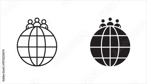 World population linear icon set. Global society. vector illustration on white background