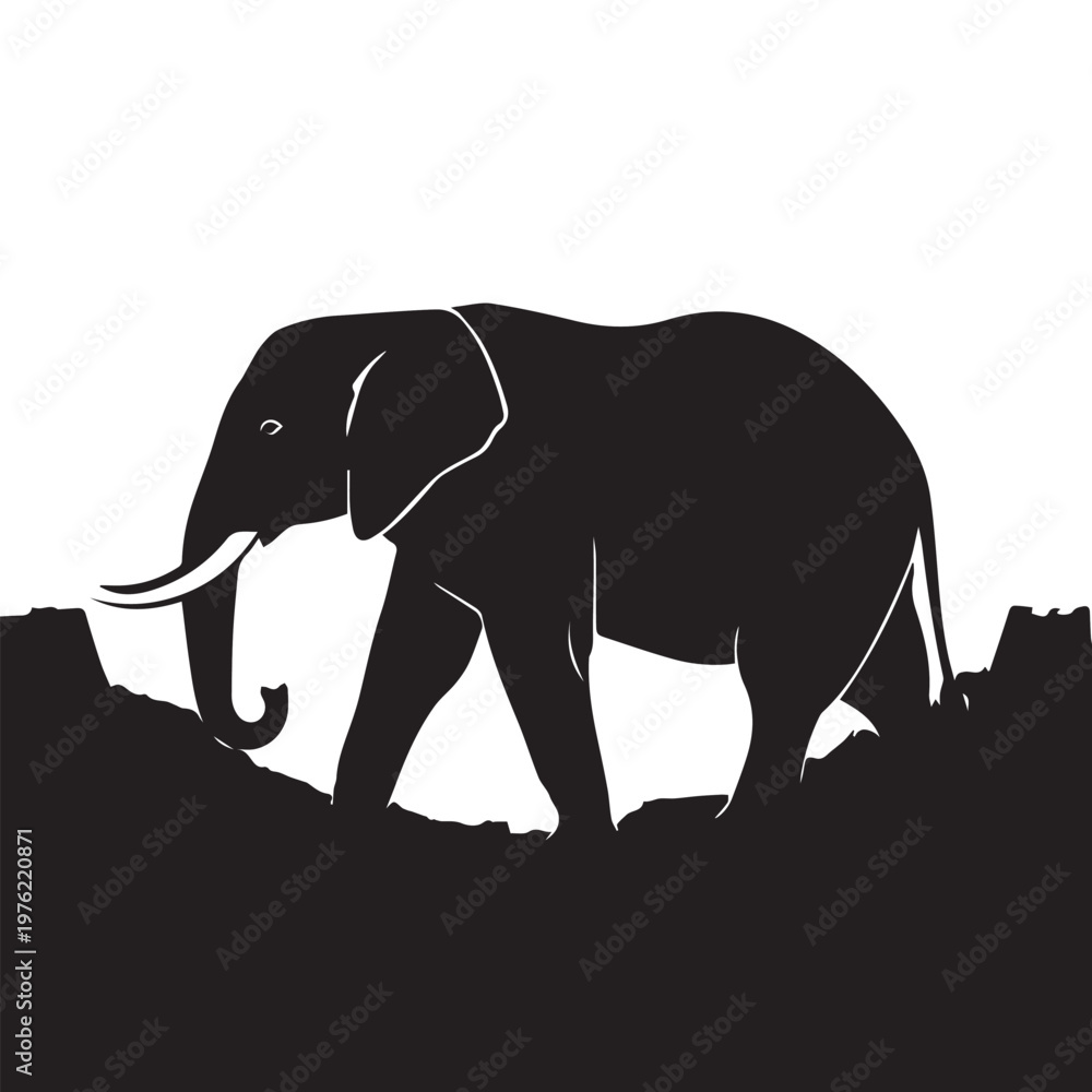 Fototapeta premium Elephant Silhouette with Abstract Black Waves Graphic