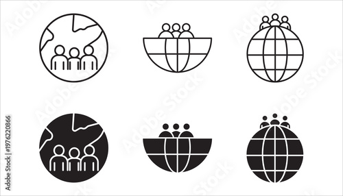 World population linear icon set. Global society. vector illustration on white background
