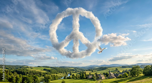 The symbol of Peace is in the sky, in the shape of a cloud, Peace Concept