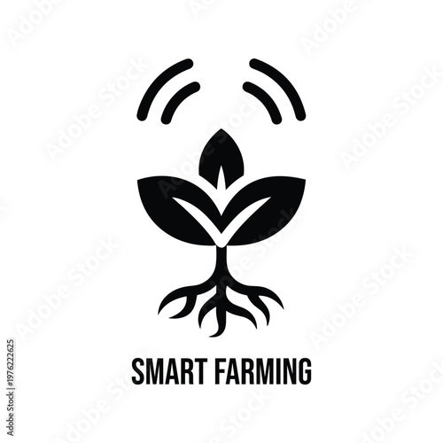 Smart farming plant icon with wi fi signals agriculture technology seedling sustainable innovation wireless connection illustration