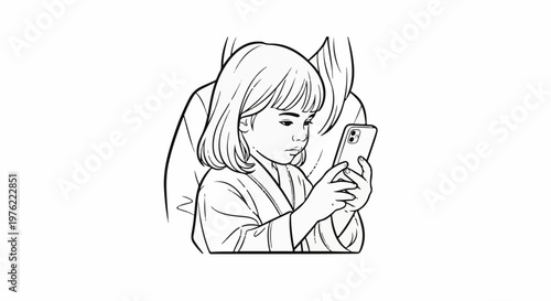 Child engrossed in mobile phone held by parent