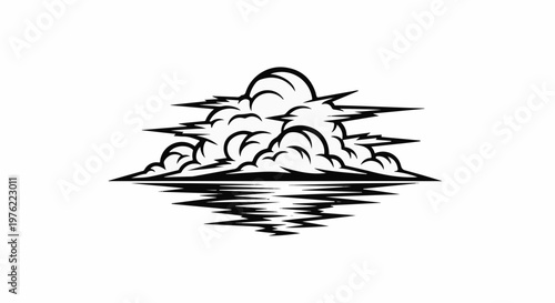 Dramatic stylized clouds reflected in rippling water