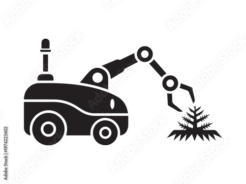 Automated agricultural robot planting a sapling with agriculture planting automation technology industry mechanical machinery engineering cultivation equipment