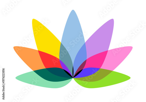 Colorful petals Lotus or water lily flower with five overlay color leaves, symbol of harmony or yoga. Vesak day