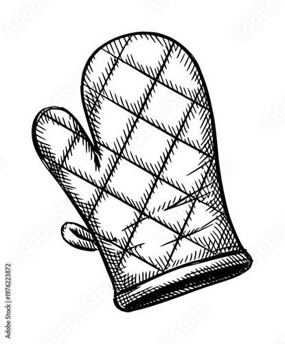Hand drawn of a quilted oven mitt a white background glove cooking