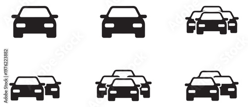 Two Black Car Icons Symbolizing Carpooling, Multiple Vehicles, or Traffic Flow