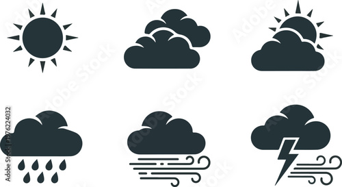 Weather Cloud Icons Set Illustration, Forecast and Climate Symbols Collection