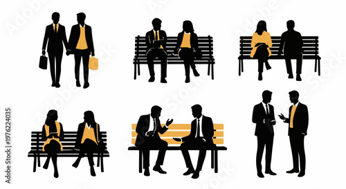 Business People Sitting Silhouettes Illustration, Corporate Meeting Scene