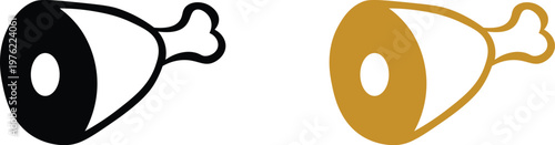 Meat Leg Icon Set – Vector Illustration of Ham Bone-in and Smoked Gammon Symbols in Black and Brown Outlines
