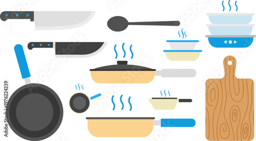 Cooking Utensils Kitchen Set Illustration, Food Preparation Tools Collection