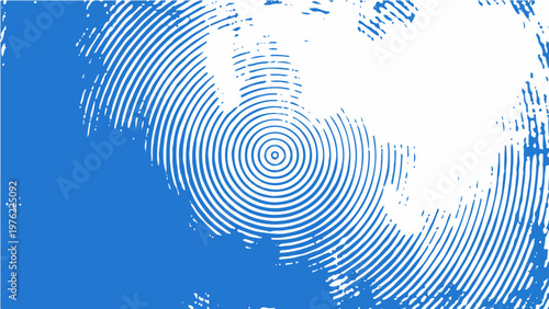 Vector Abstract concentric circles pattern on blue splash evokes a sense of technology and communication with artistic modern design