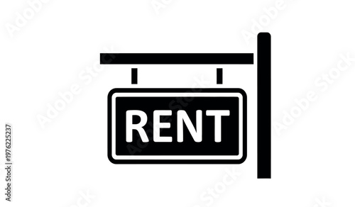 Black and white icon of a 'for rent' sign on a pole