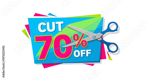 Cut 70% Off Sale Tag with Scissors - Special Offer Discount Promotion
