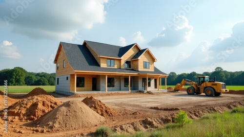 Construction equipment at work, building a new home, advice for use: architectural or engineering projects