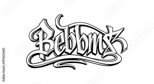 Bebbmx Graffiti Style Text Logo, Urban Art, Old English Font, Black and White Design