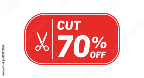 Cut 70% Off Sale Discount - Red Tag with Scissors Icon