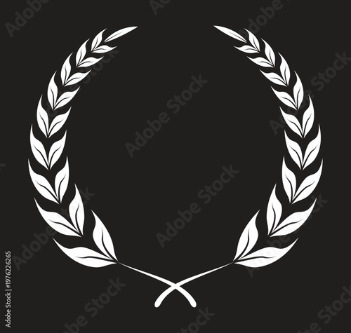 White Laurel Wreath on Black Background