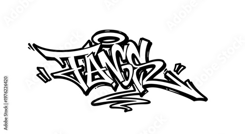 Graffiti Art Tag "TANG" with Halo and Arrows, Urban Street Art Style, Black and White