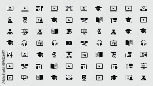 Set of 70 Black Online Education Icons Vector