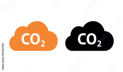 Carbon dioxide cloud icons orange and black representations of greenhouse gas emissions