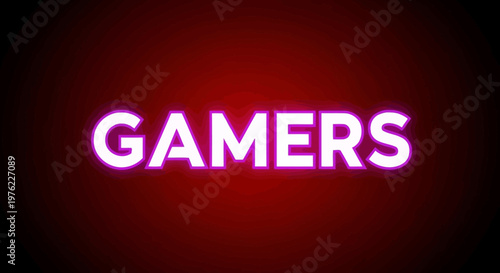 Neon Gamers Text Glowing on Dark Red Background - Digital Art