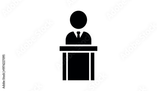 Simple black silhouette of a speaker at a podium professional communication icon
