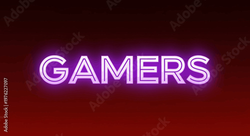 Neon Gamers Text Glowing Purple on Dark Red Gradient Background