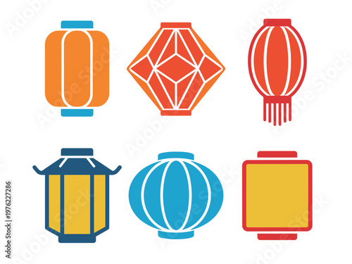 Traditional Oriental Lanterns and Asian Festival Lamps Set, Diverse Shapes and Colors of Chinese and Japanese Style Paper Lantern Vector Symbols