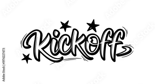 Kickoff graffiti text with stars, urban art, street style lettering, dynamic typography