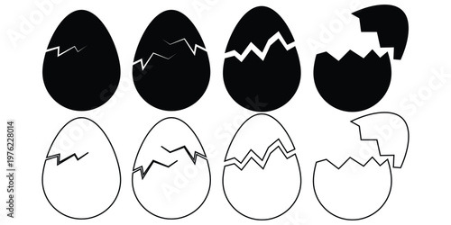 Easter egg icon, vector. Broken Easter egg. Ester eggs shell. Egg shell and egg icon set. Cracked egg vector illustration eps 10.