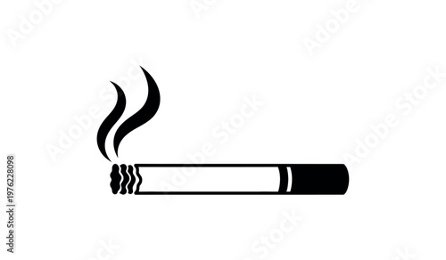 Black and white illustration of a burning cigarette with rising smoke plumes