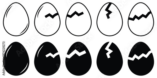 Easter egg icon, vector. Broken Easter egg. Ester eggs shell. Egg shell and egg icon set. Cracked egg vector illustration eps 10.