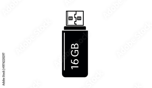 Black usb flash drive with 16 gb capacity isolated on white background